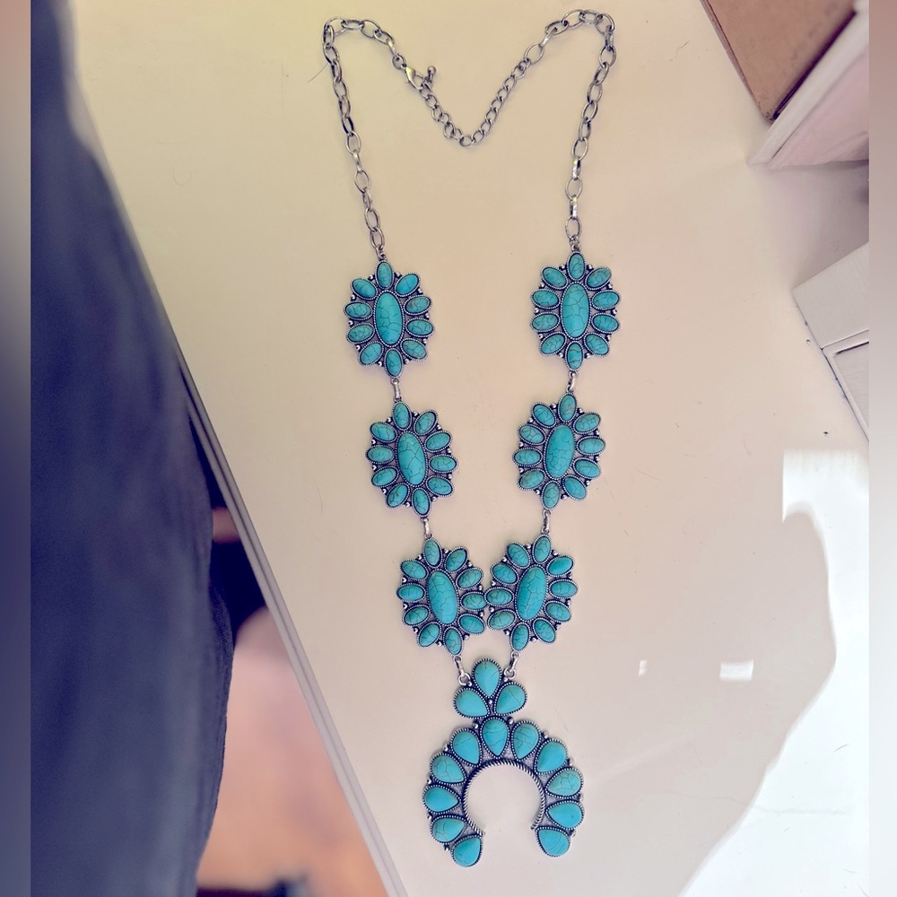 Turquoise chunky long necklace